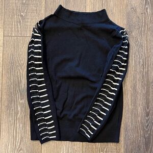 Black Sweater with Mesh Striped Sleeves